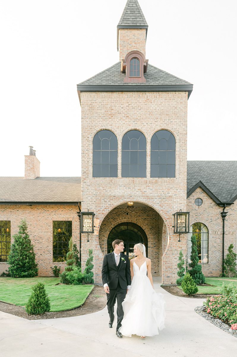 bride and groom outside Iron Manor wedding venue