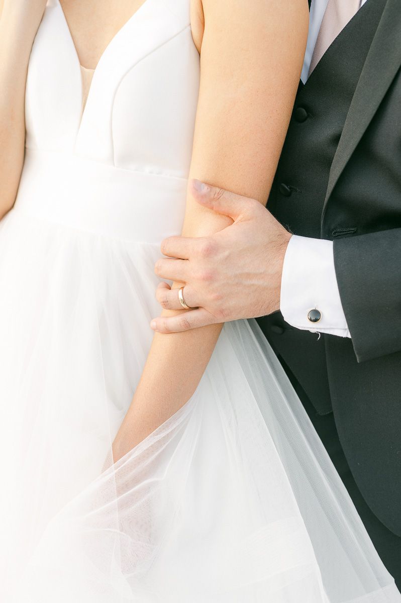 bride and groom outside Iron Manor wedding venue