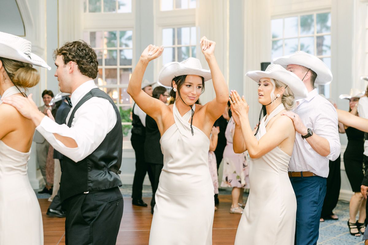 guests dancing at a wedding reception 