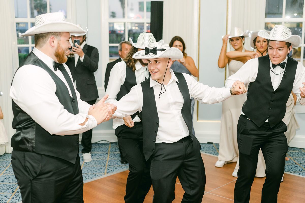 guests dancing at a wedding reception 