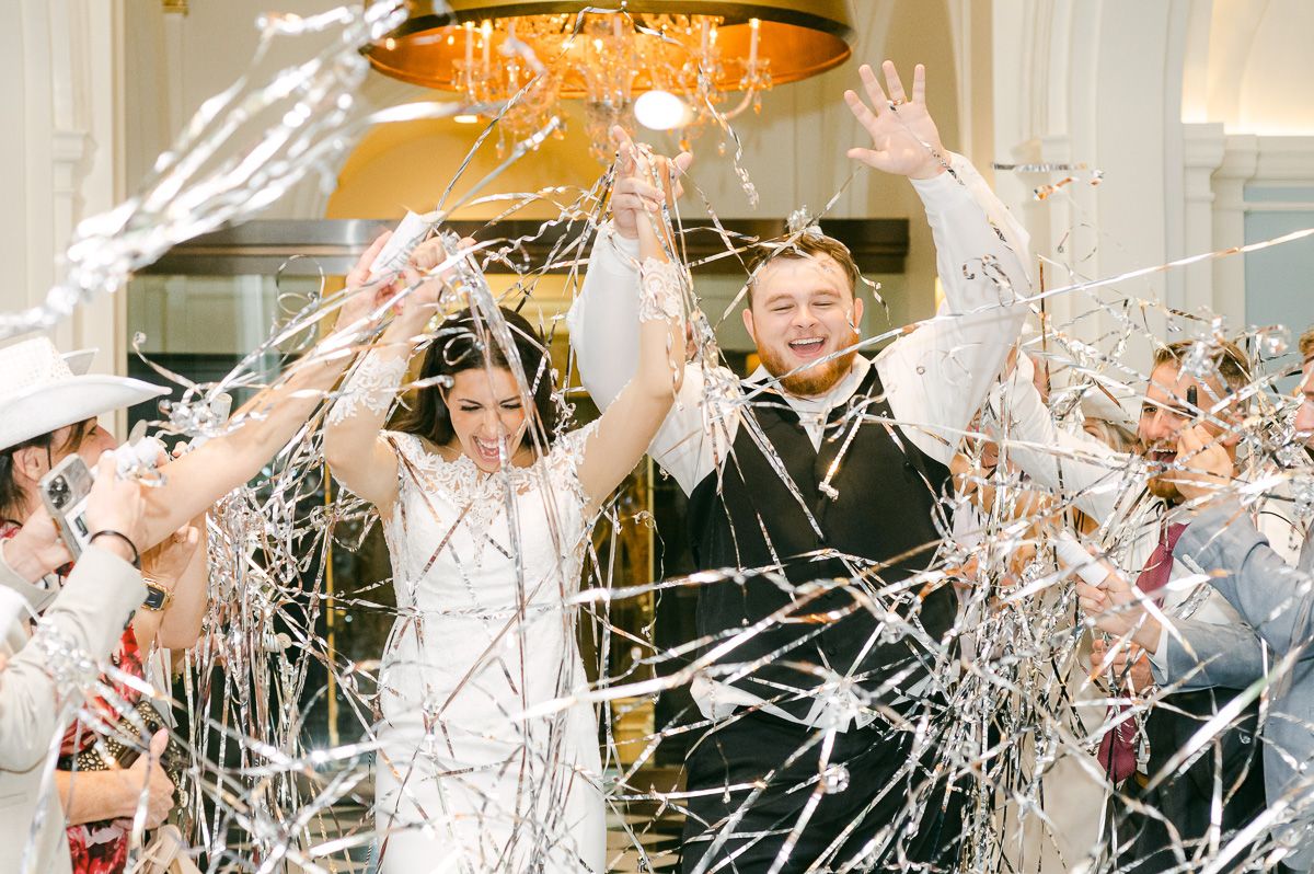 streamer exit at the Grand Galvez wedding