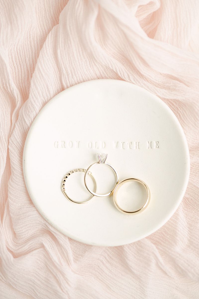 wedding rings in ring dish