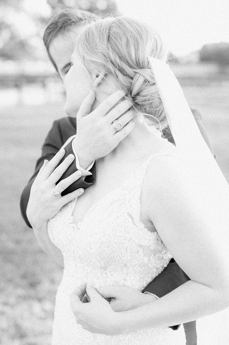 black and white photo of bride and groom