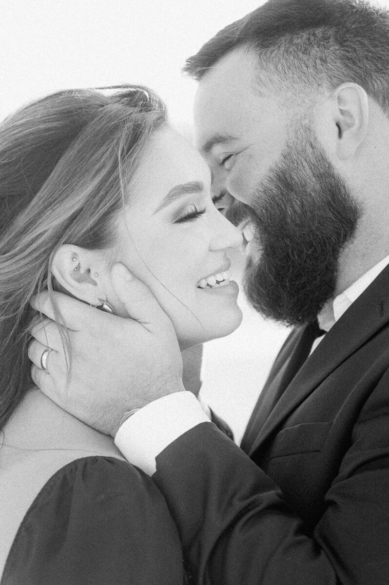 couple at the farmhouse wedding venue in black and white