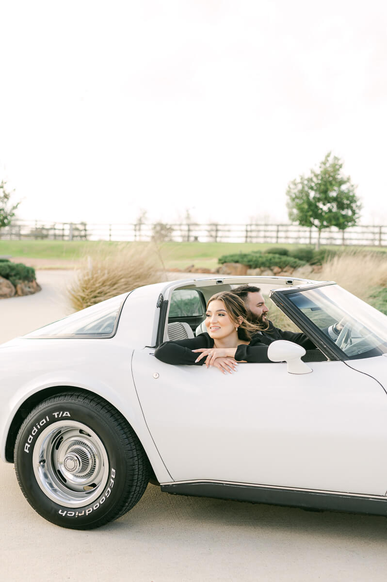 couple in vintage car in houston