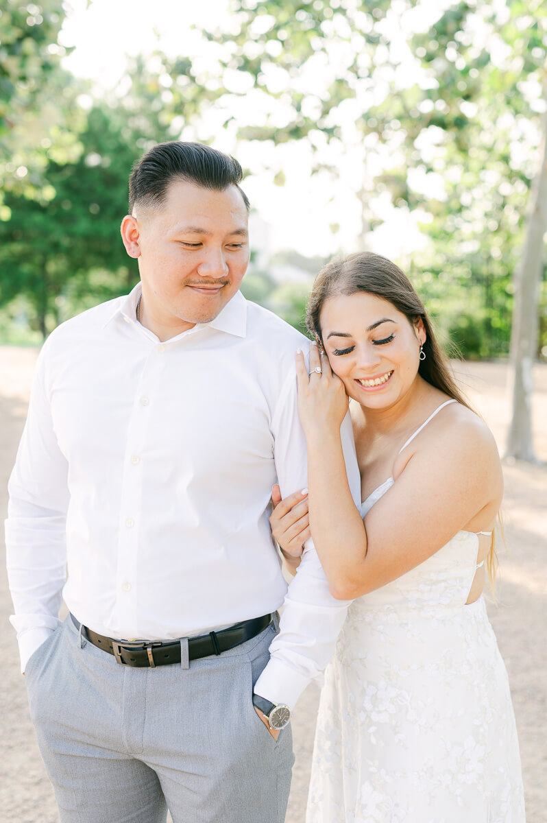 a couple in downtown houston for their engagement session 