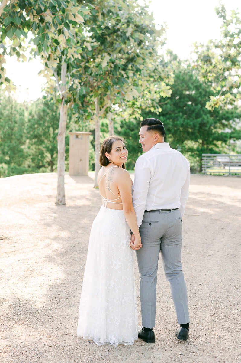 a couple in downtown houston for their engagement session 