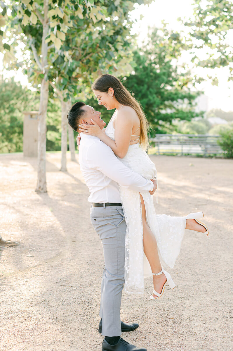 a couple during their Downtown Houston engagement session