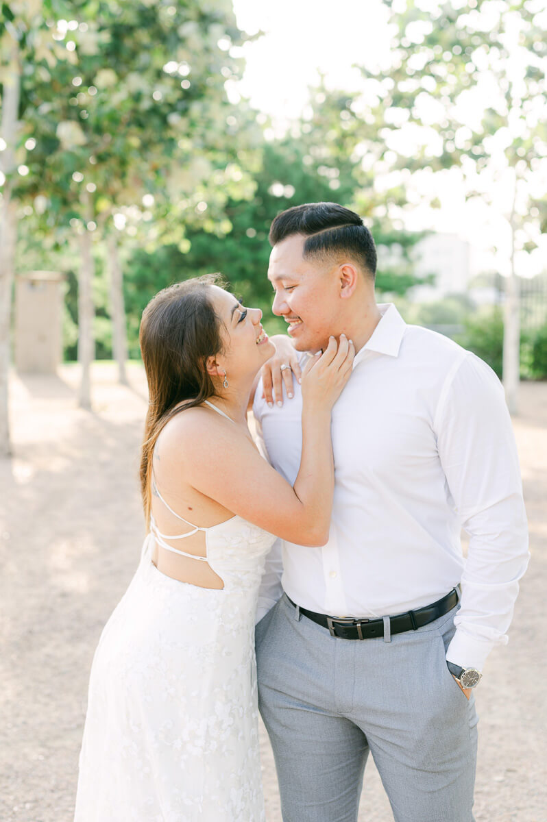 a couple during their Downtown Houston engagement session