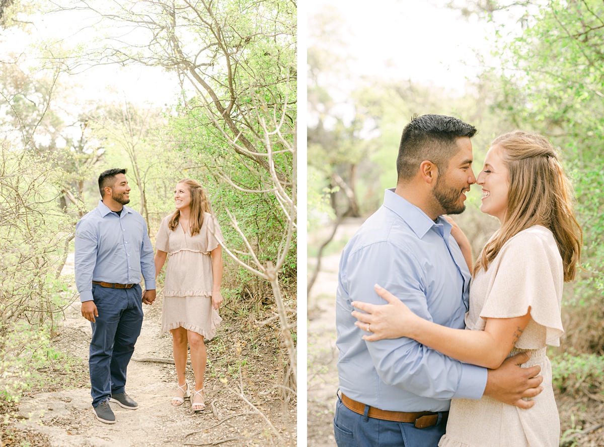 a couple at an engagement session at bull creek park