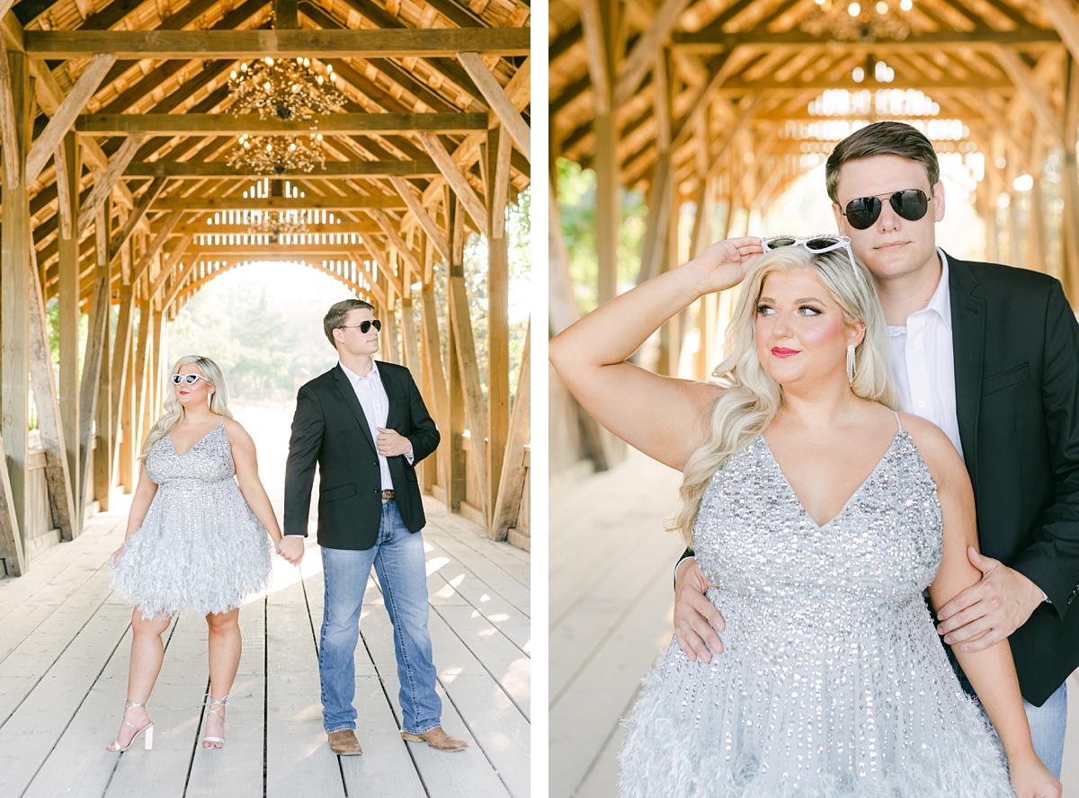 a fun couple wearing sunglasses at their engagement session