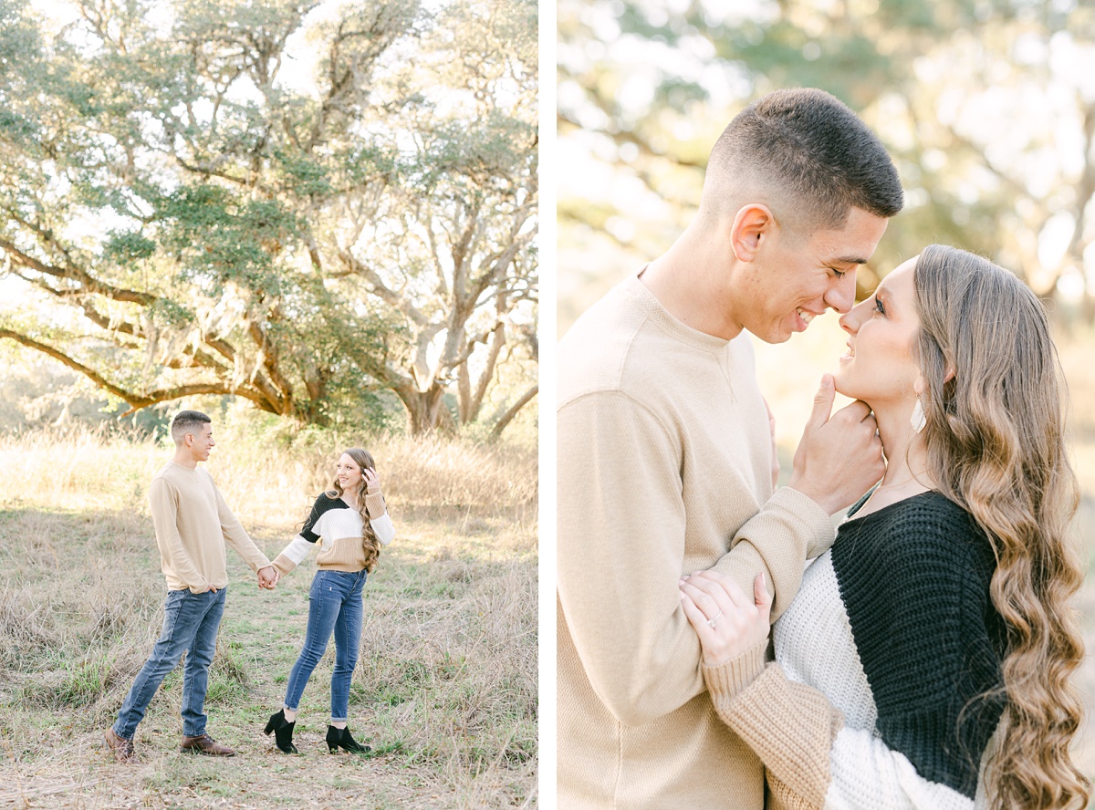 a couple walking at their houston engagement session
