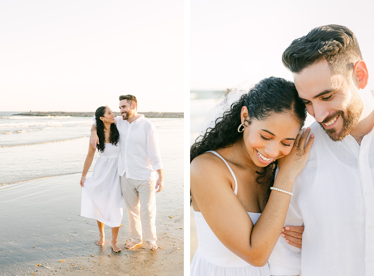 Couple on Galveston beach by Houston wedding photographer Eric & Jenn Photography