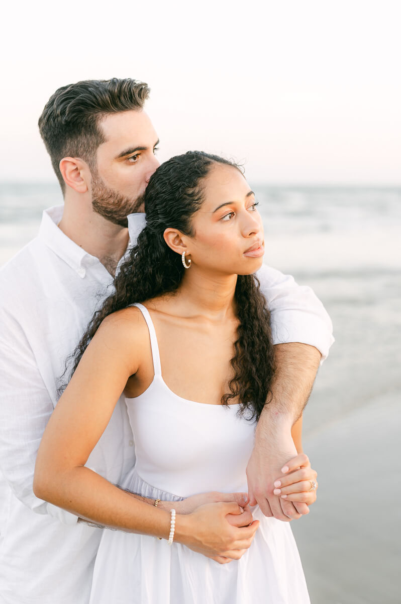 Couple on the beach during their Galveston engagement session