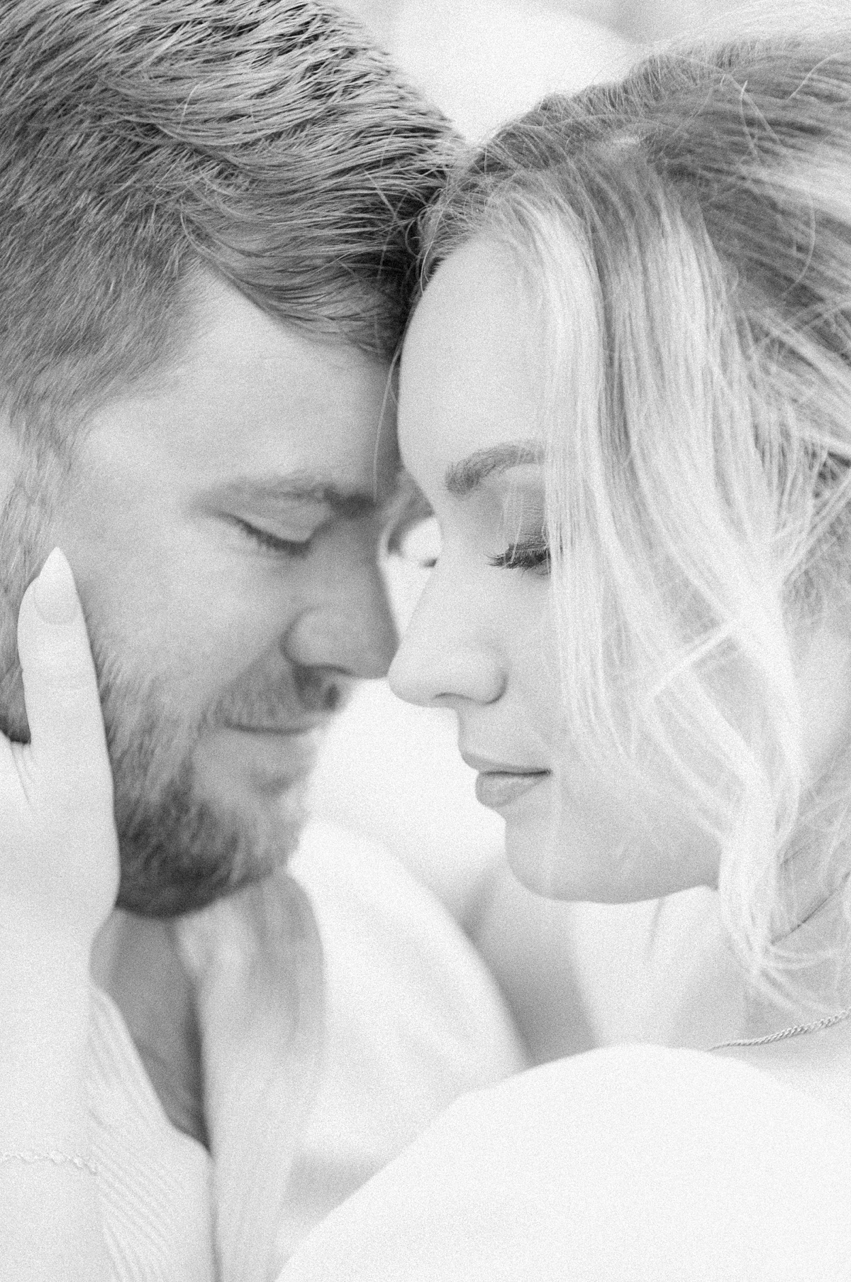 a black and white close up photo from an engagement session
