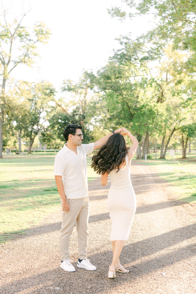 a couple dancing during their Houston engagement session