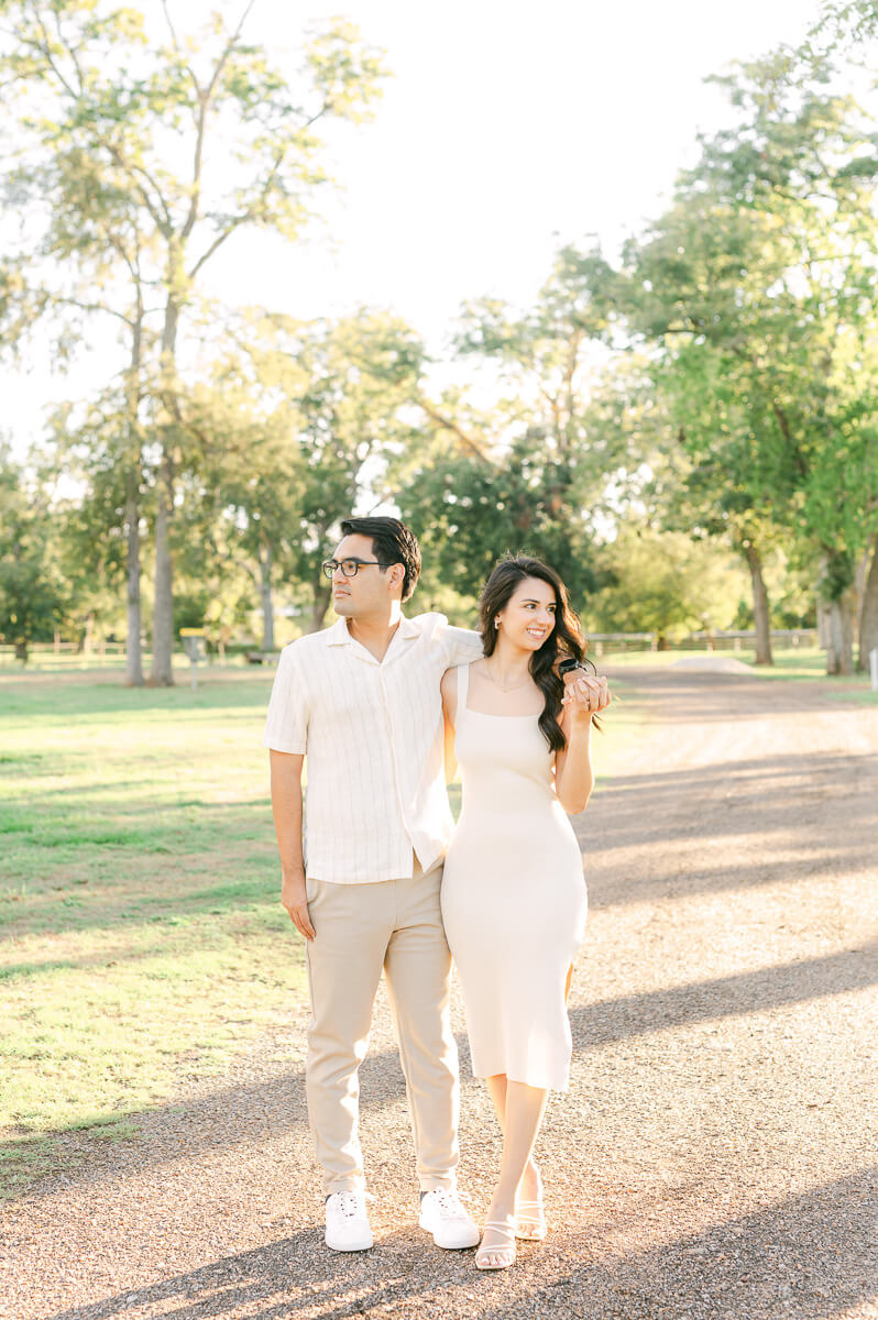 Houston engagement session with neutral color scheme