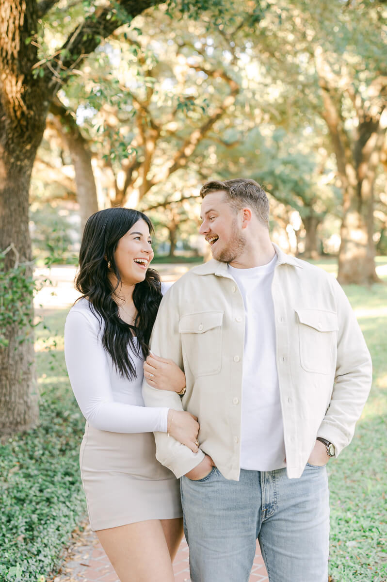 a couple at their downtown houston engagement session