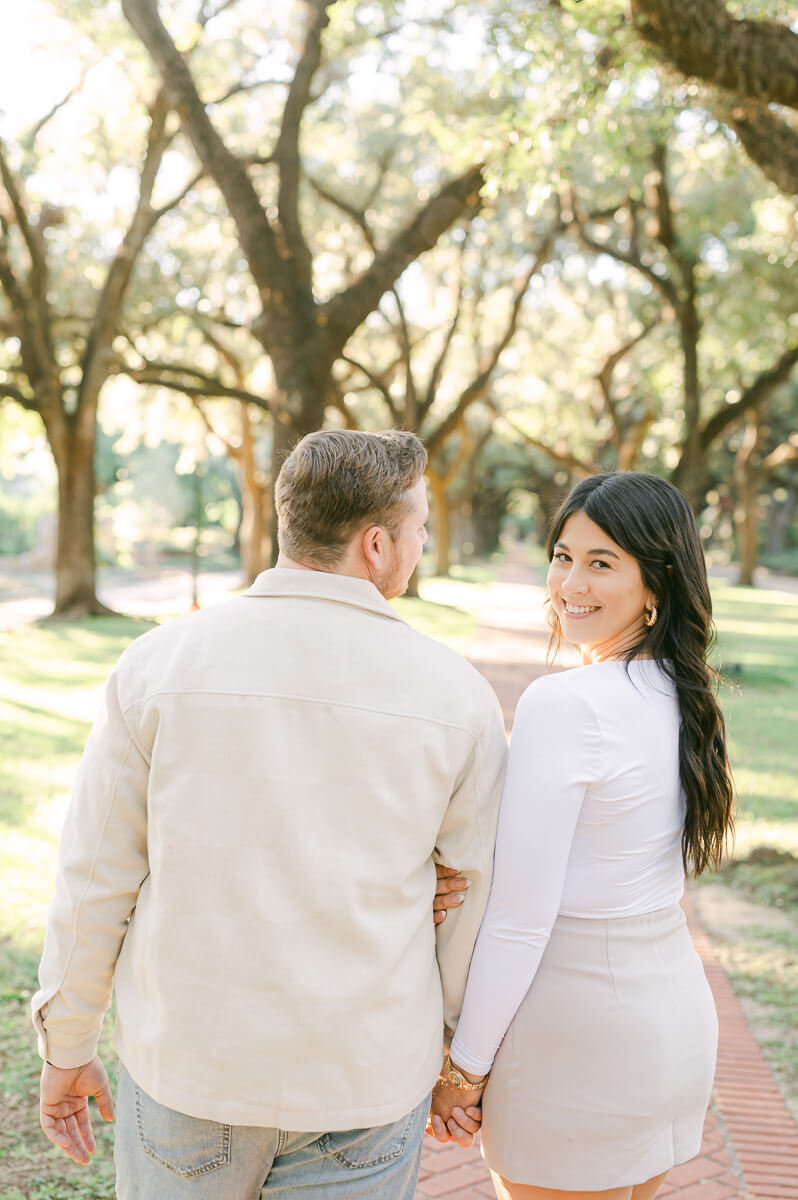 a couple walking the houston street north boulevard  