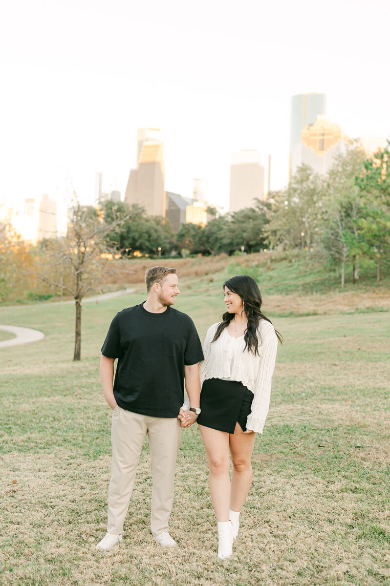 an engaged couple during their downtown houston engagement session