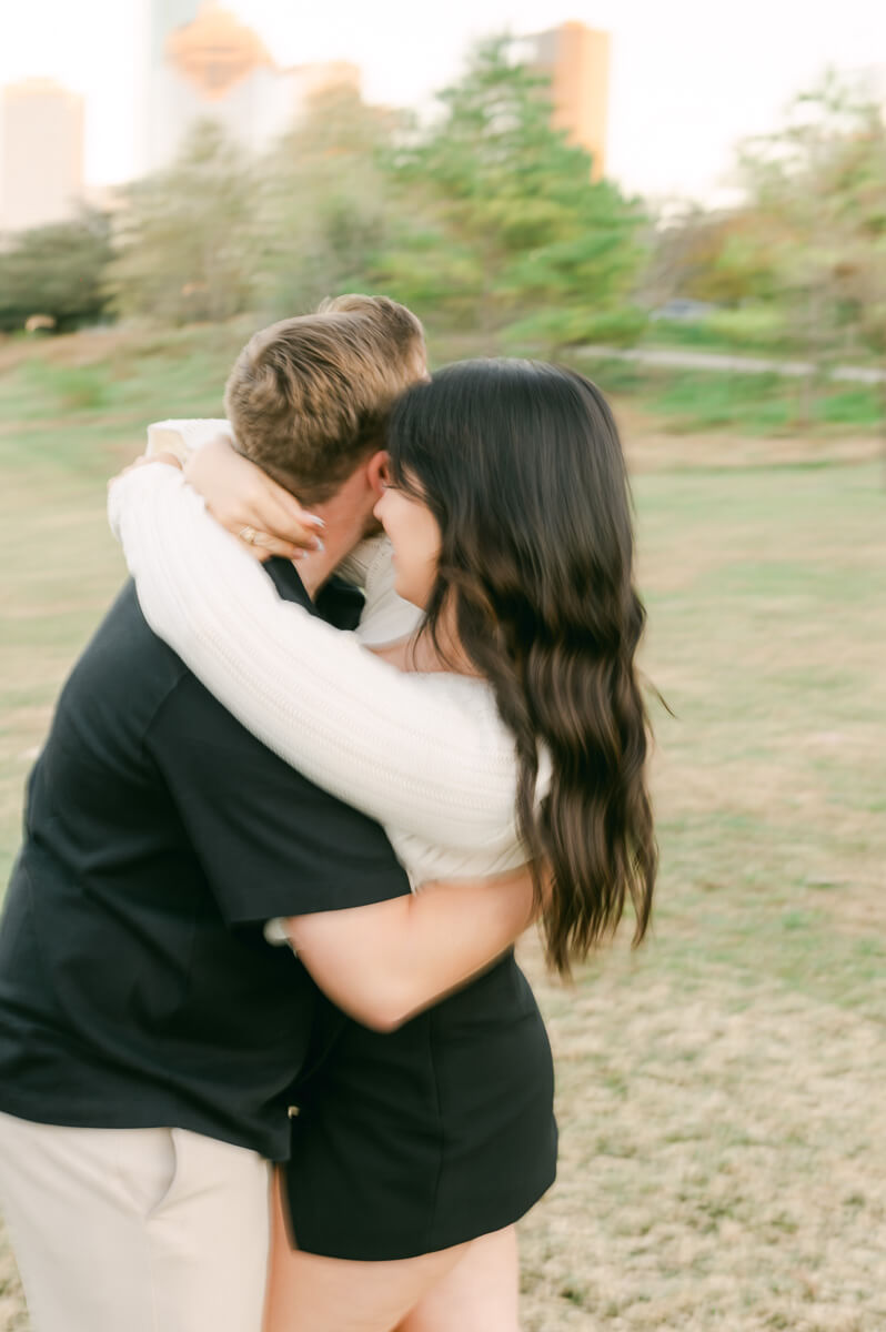 an artistic photo of a downtown houston engagement session