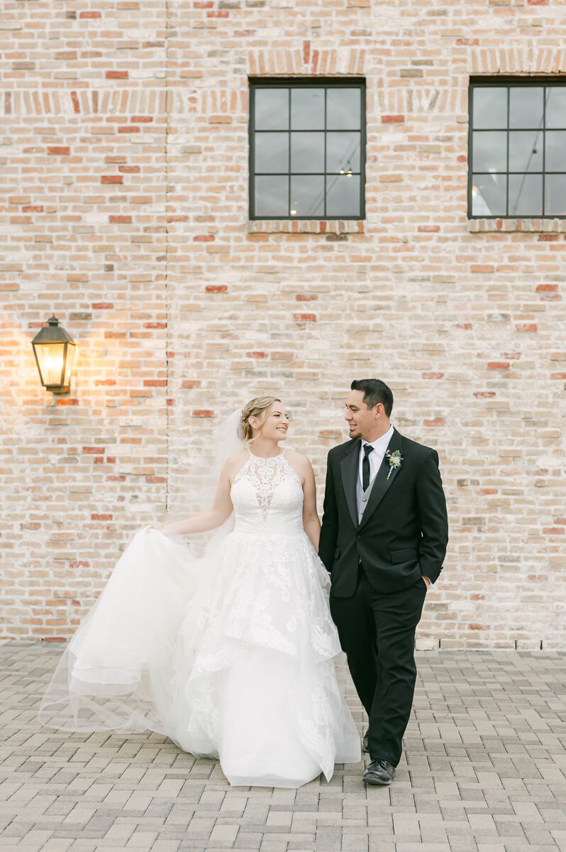 a couple at their wedding at beckendorff farms katy texas