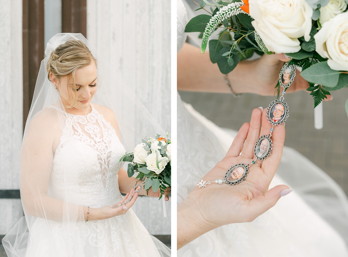 a bride showcasing her memory locket