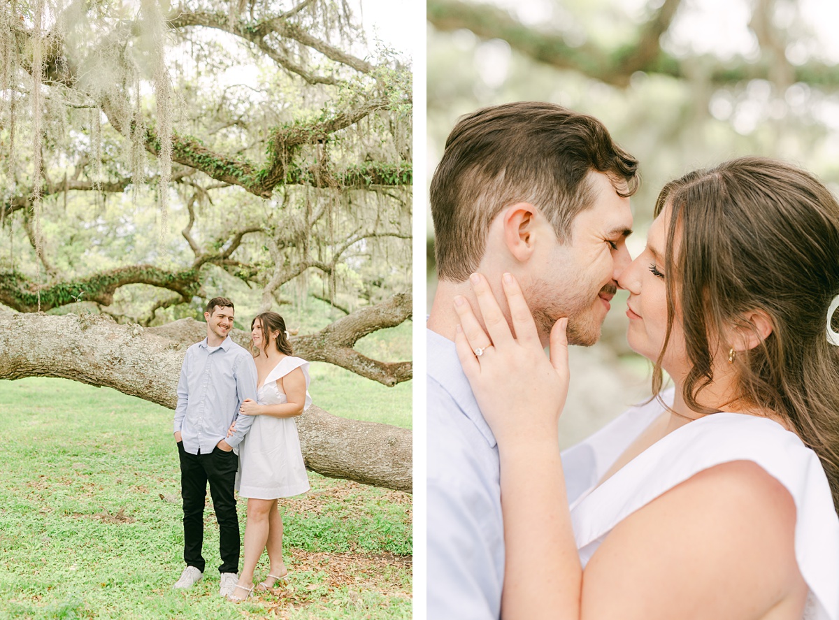 couple during their engagement session at brazos bend
