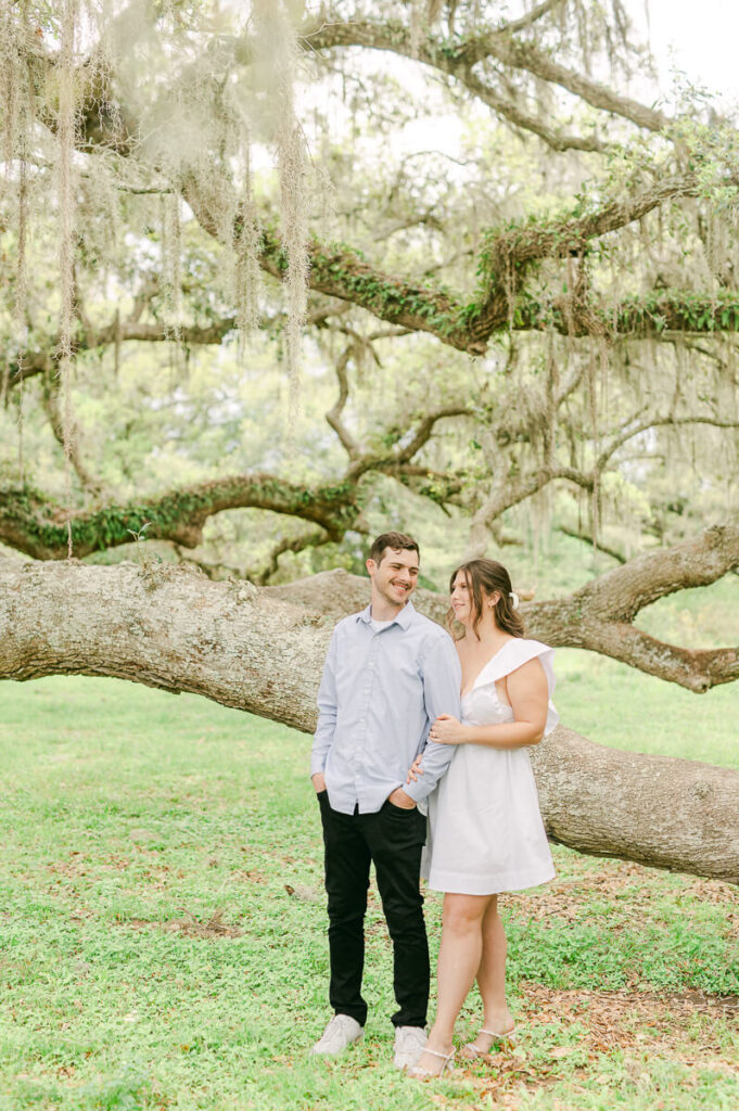 couple during their engagement session at brazos bend