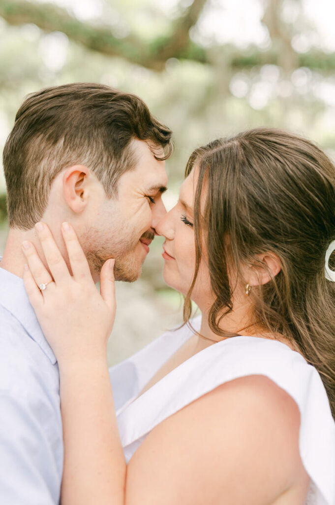 couple during their engagement session at brazos bend