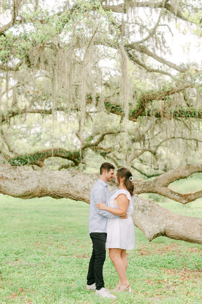 couple during their engagement session at brazos bend