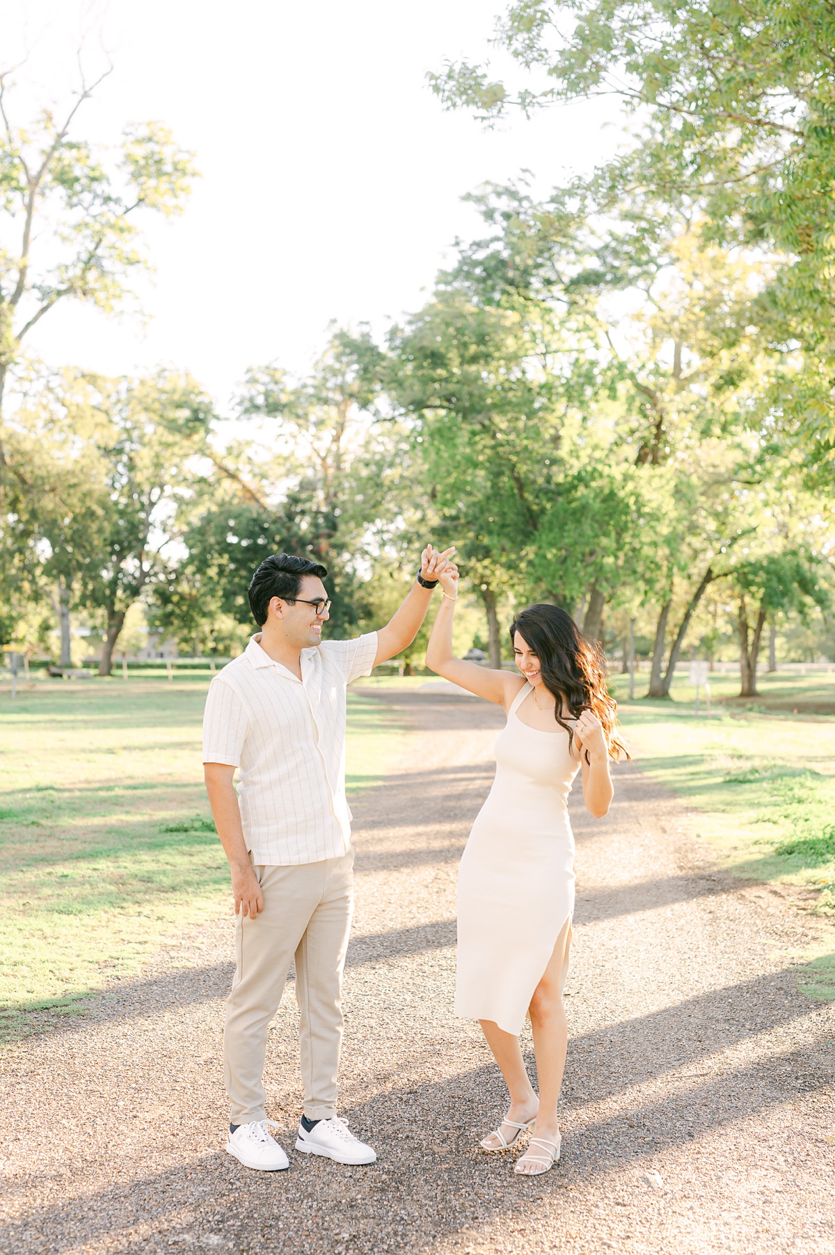 a couple dancing during their Houston engagement session