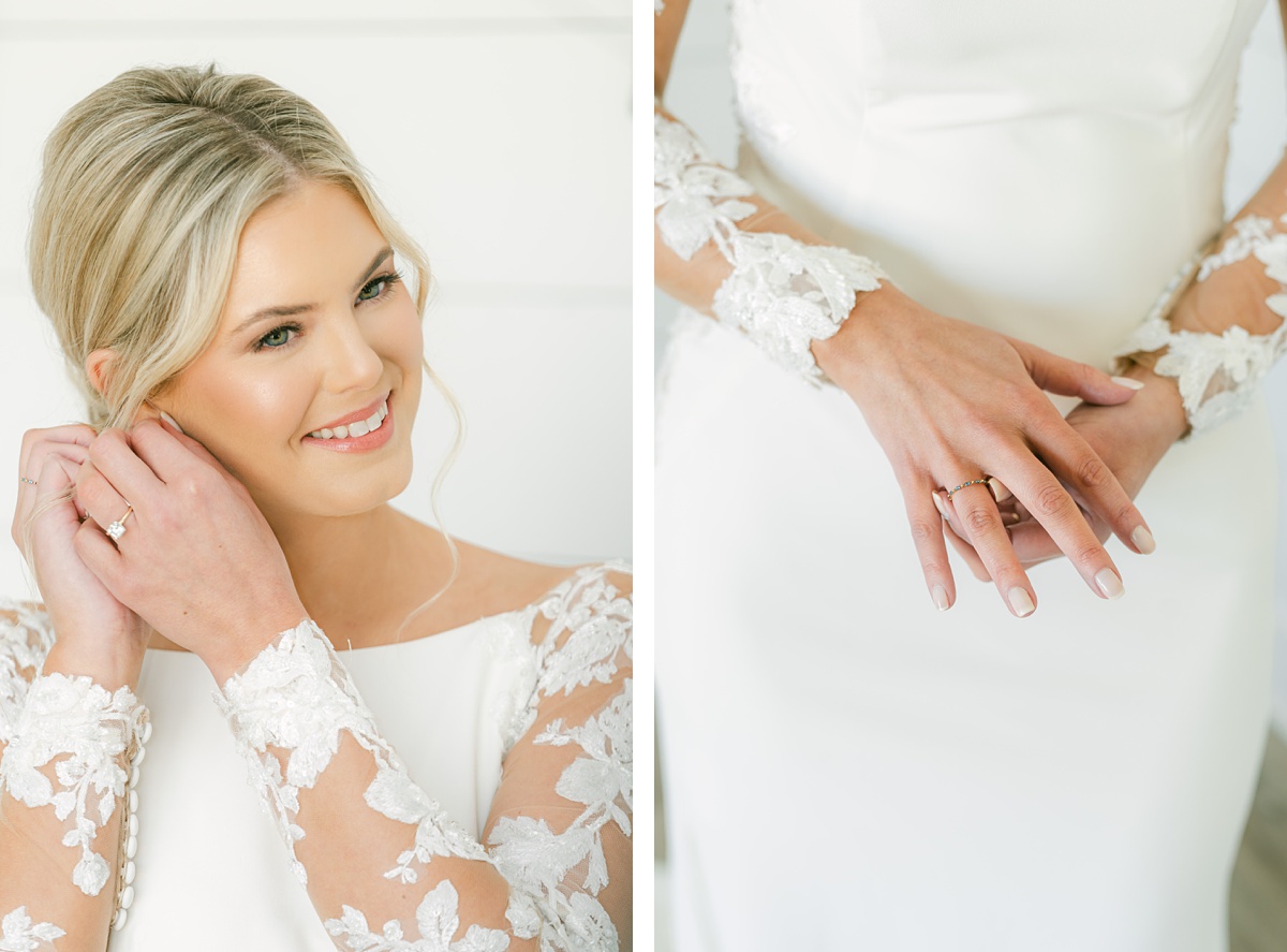 a bride getting ready at the farmhouse by houston wedding photographer Eric and jenn photography