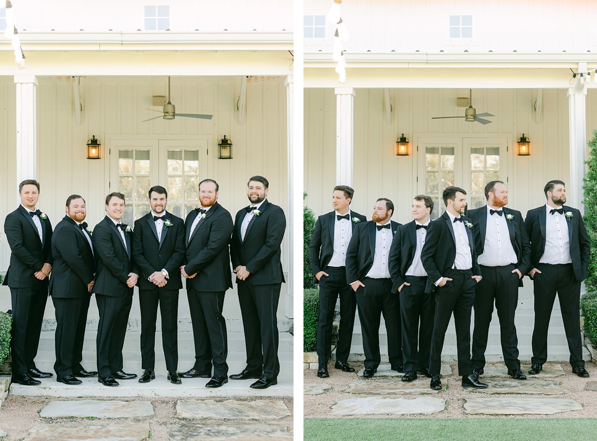 groomsmen in black suits with bowties