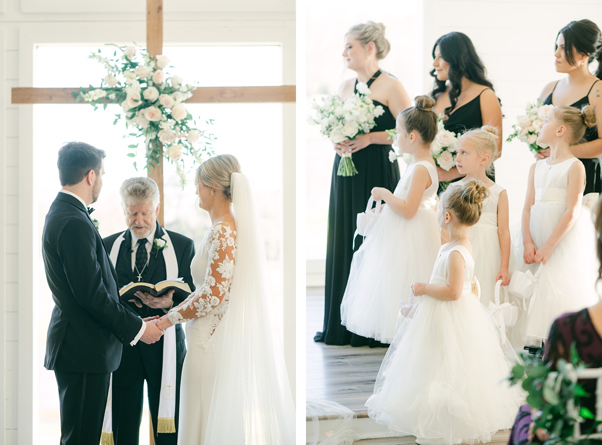 a couple and their flower girls during their ceremony