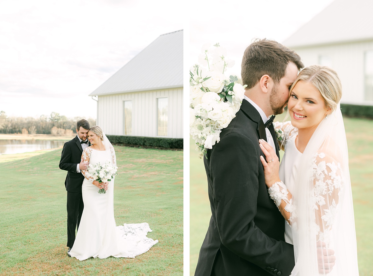 a couple cuddling at their wedding from a houston wedding photographer