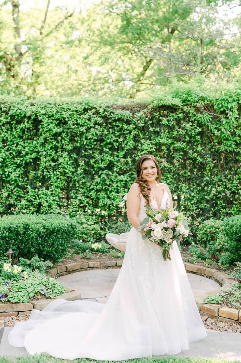 bride at garden wedding at Shirley Acres