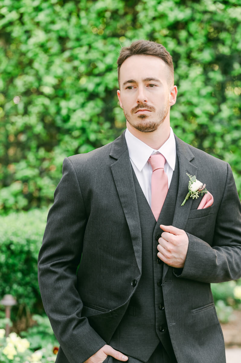 groom at garden wedding at Shirley Acres