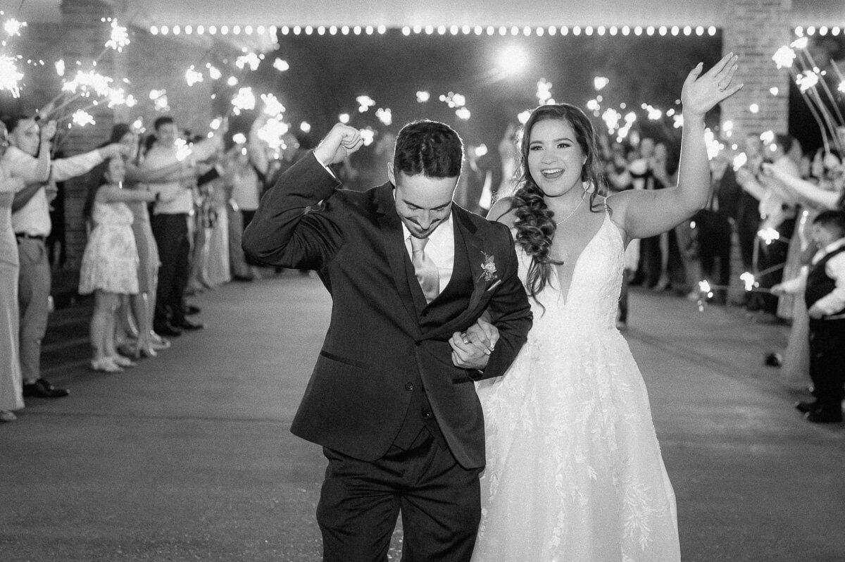 black and white wedding exit