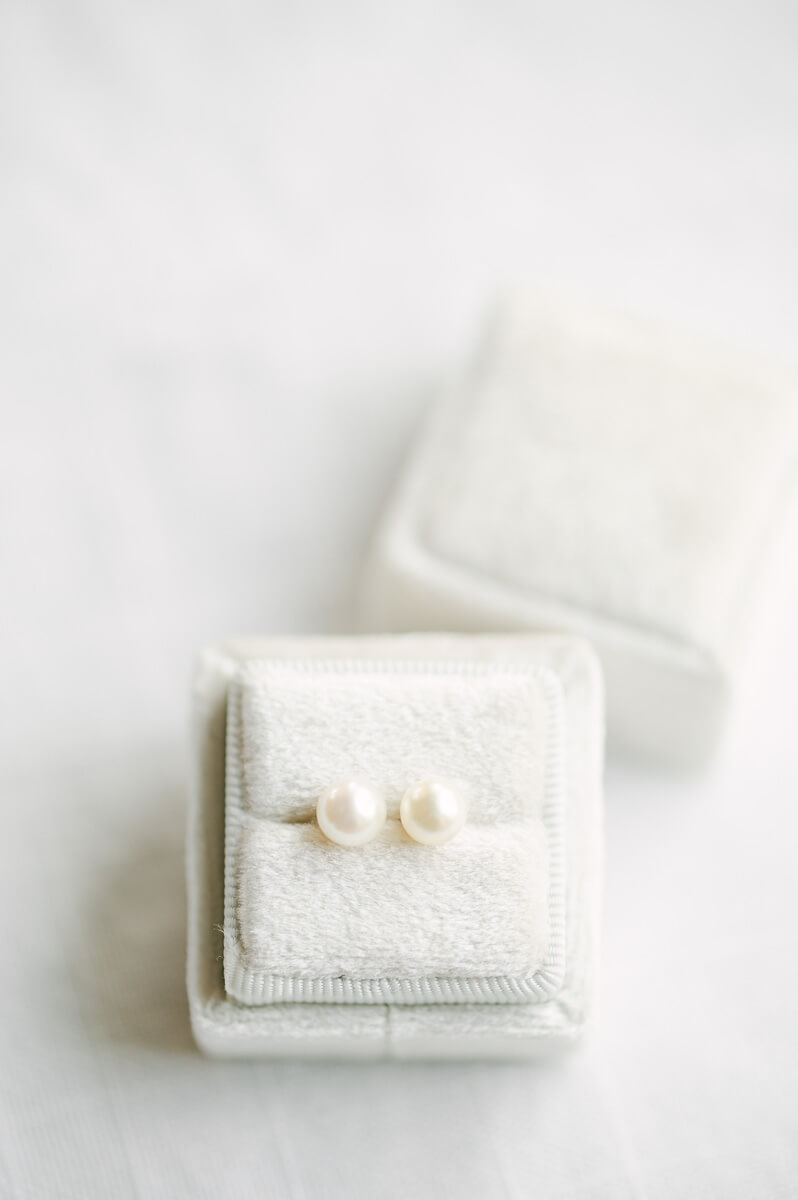bride's pearl earrings in white box