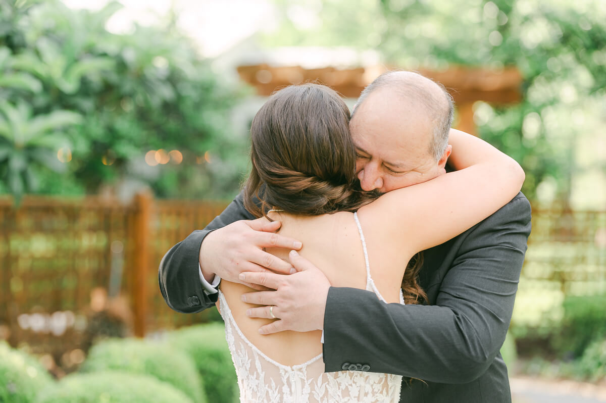 emotional first look with dad at Shirley Acres in Houston