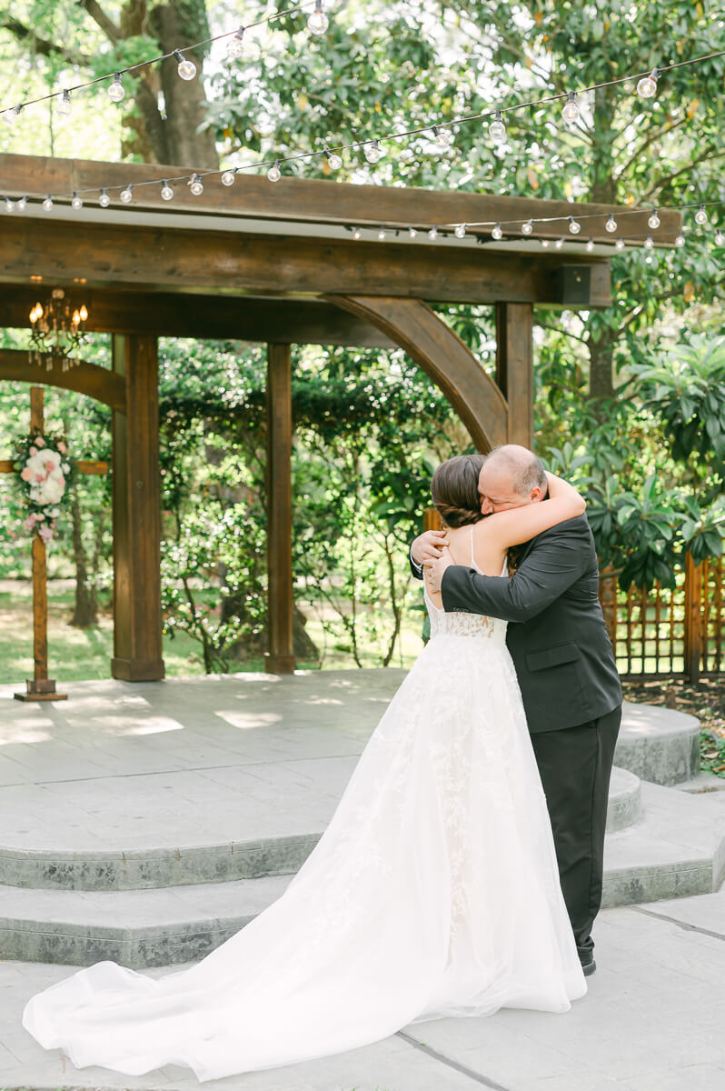 emotional first look with dad at Shirley Acres in Houston
