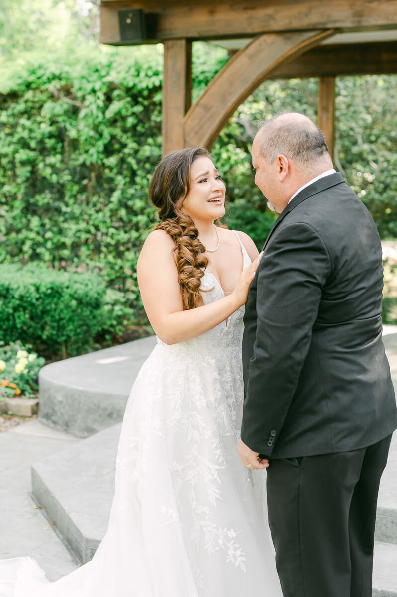 emotional first look with dad at Shirley Acres in Houston