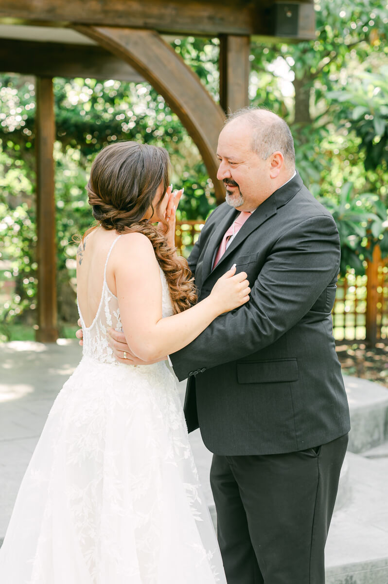 emotional first look with dad at Shirley Acres in Houston
