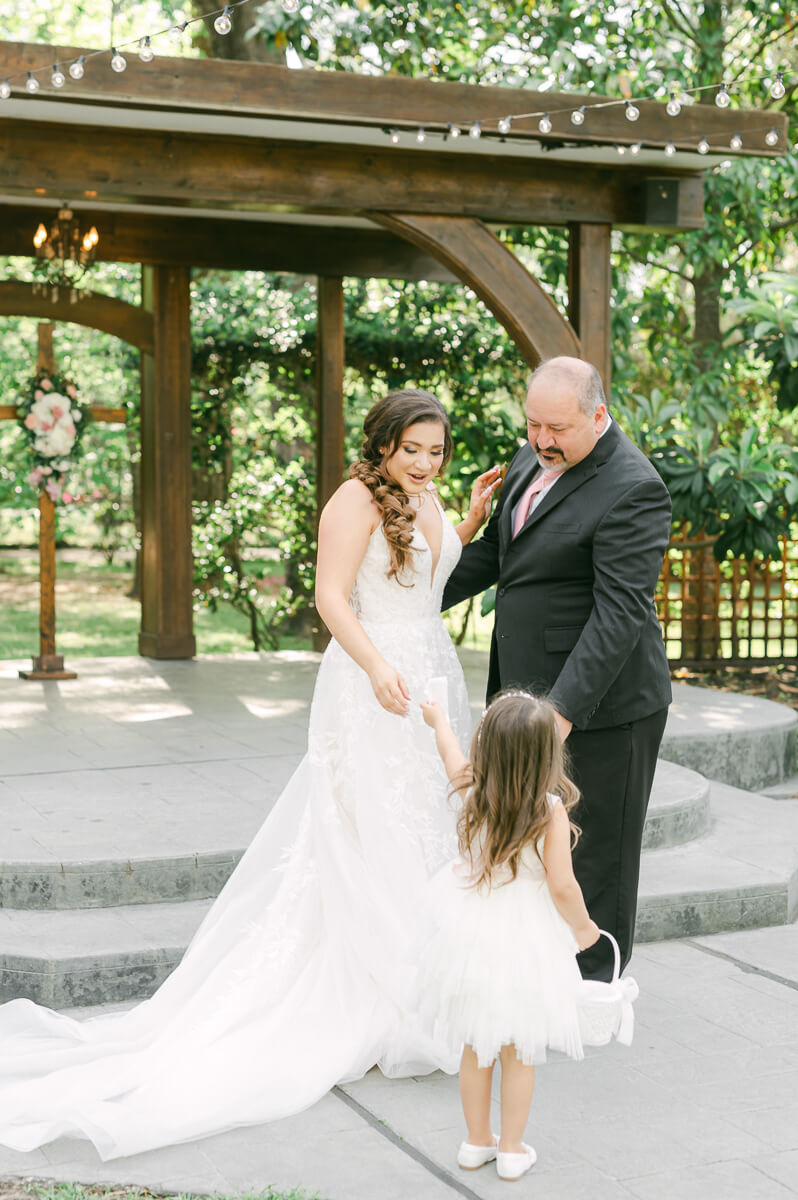 emotional first look with dad at Shirley Acres in Houston
