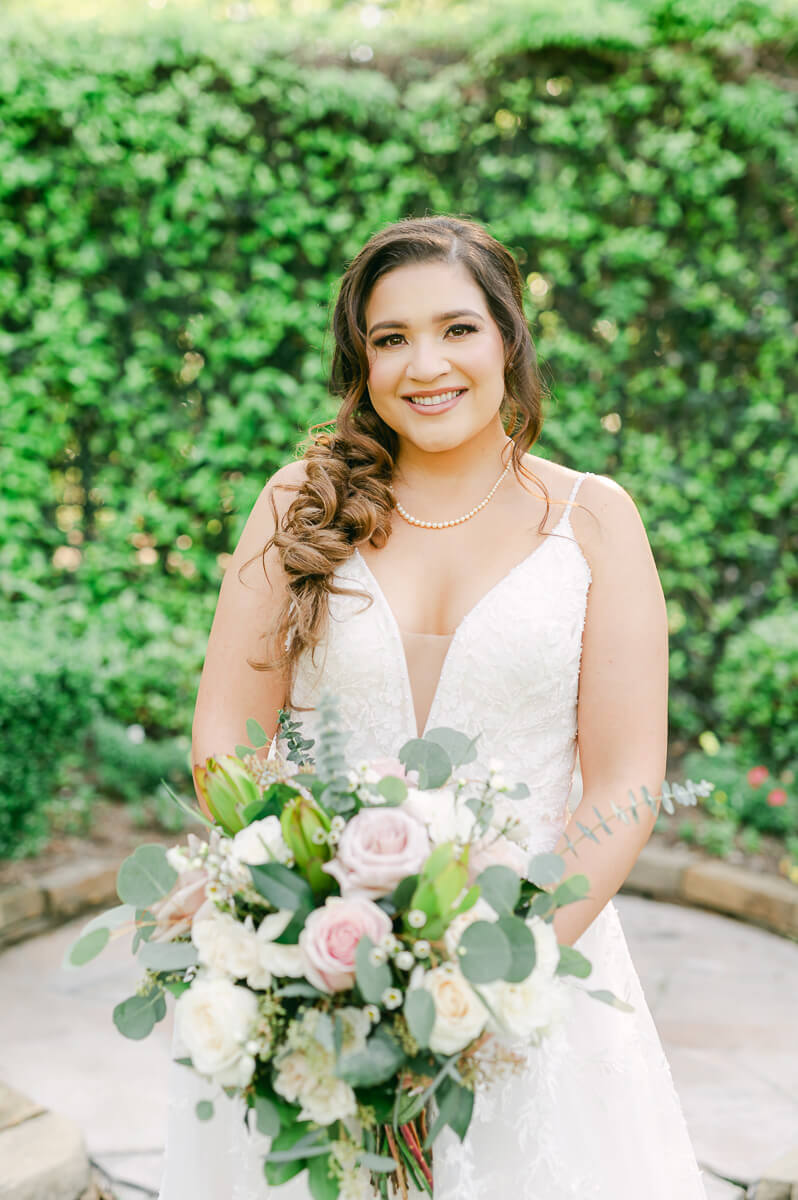 bride at garden wedding at Shirley Acres