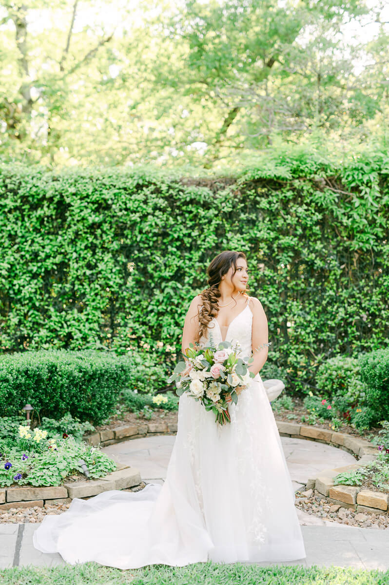bride at garden wedding at Shirley Acres