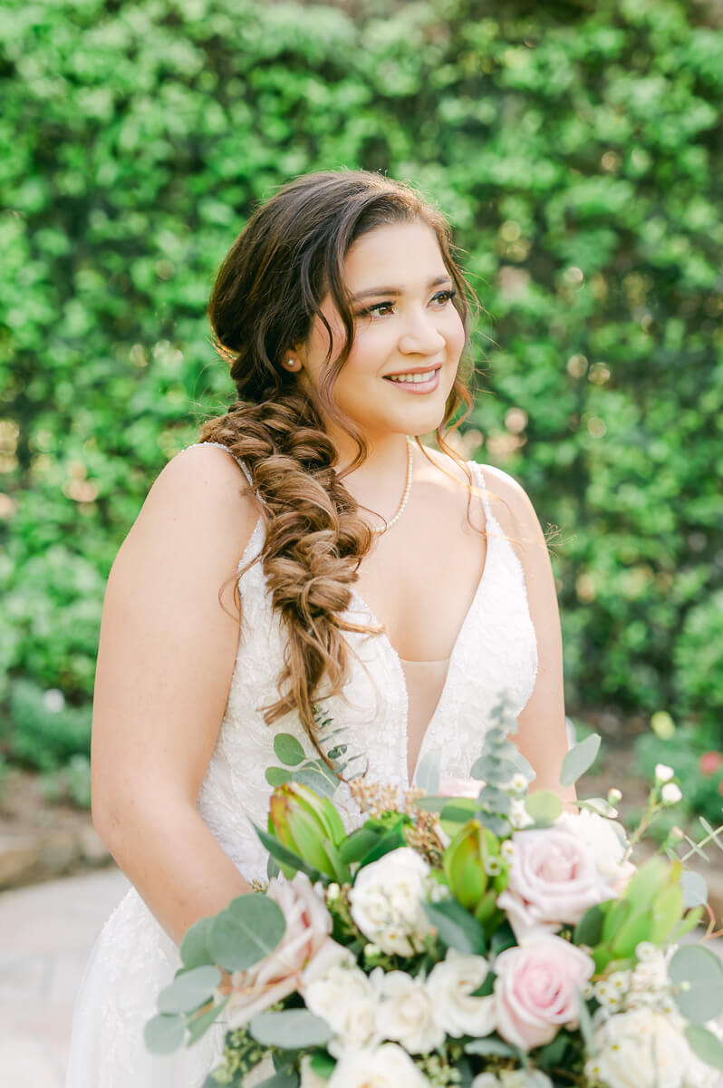 bride at garden wedding at Shirley Acres