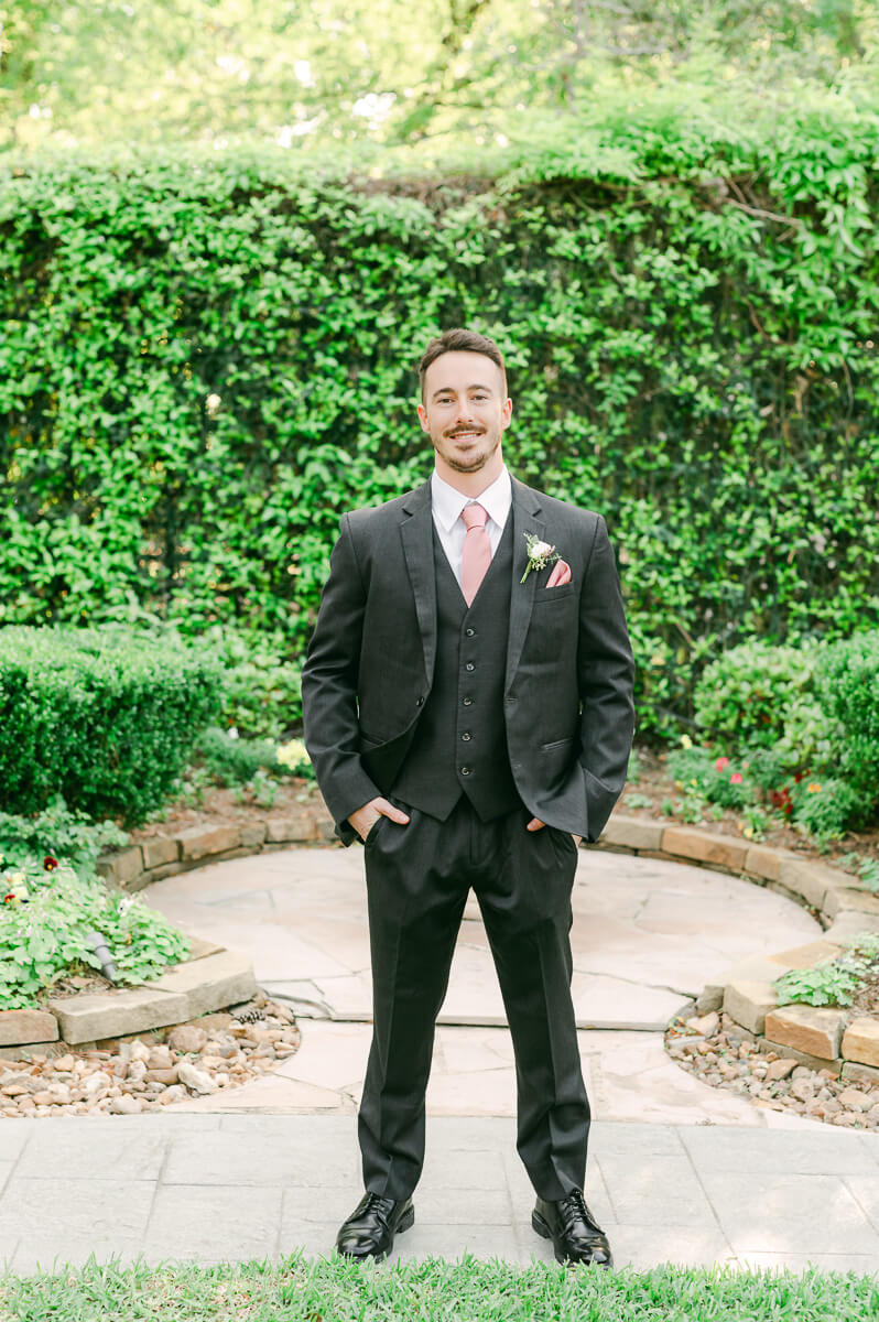 groom at garden wedding at Shirley Acres