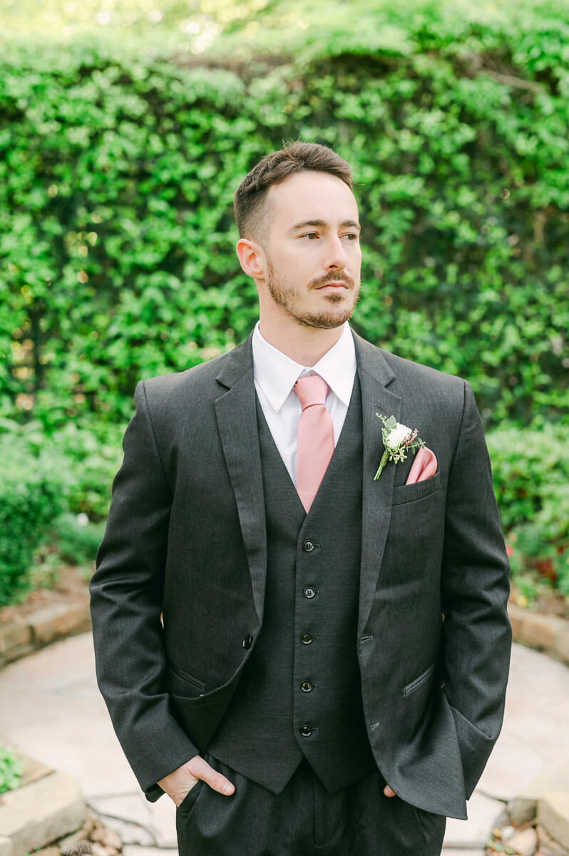 groom at garden wedding at Shirley Acres